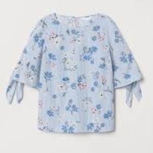 Womens H&M Blue Floral Tie-Sleeve Blouse Size 14